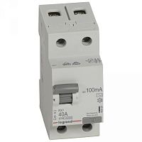 Выключатель дифференциальный (УЗО) RX3 2п 40А 100мА тип AC | код. 402029 |  Legrand